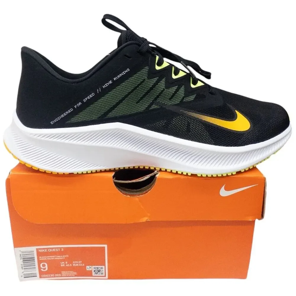 Nike Quest 3 Men's 9  Sneakers Running Shoe Black University Gold White